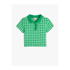 Koton Polo T-Shirt Crop Short Sleeves, Button Detail, Slim Fit.