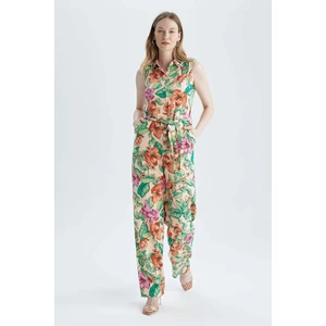 DEFACTO Shirt Collar Floral Sleeveless Jumpsuit