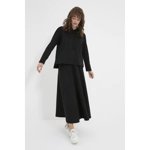 Trendyol Black Hooded Sweatshirt-Skirt Knitted Suit