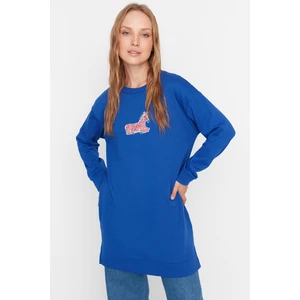 Trendyol Indigo Embroidery Embroidered Soft Feather Knitted Sweatshirt