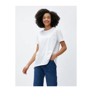 Koton Basic T-shirt with Short Sleeves, Crew Neck Asymmetrical Cut.