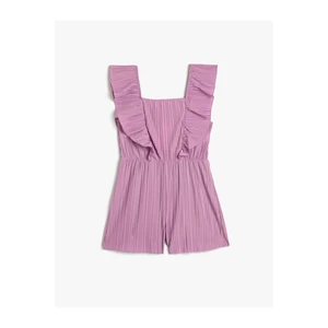 Koton Jumpsuit Short Sleeveless Ruffle Pleated Square Collar