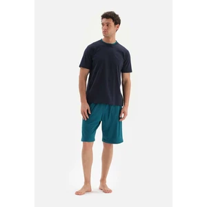 Dagi Navy Blue Crescent Collar Shorts and Knitted Pajamas Set