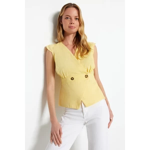 Trendyol Yellow Woven Bone Button Detailed Double Breasted Blouse