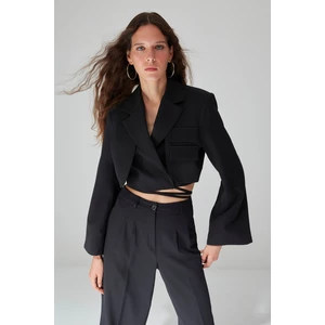 Trendyol Black Crop Lined Double Breasted Closure Woven Blazer Jacket