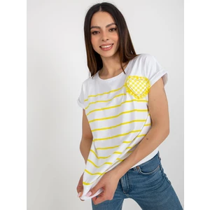 White-yellow striped blouse with short sleeves