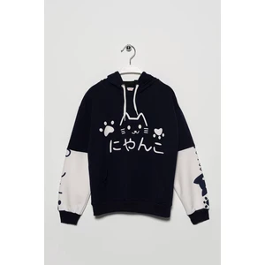zepkids Girls' Cat Printed Kangaroo Pocket Sweatshirt.
