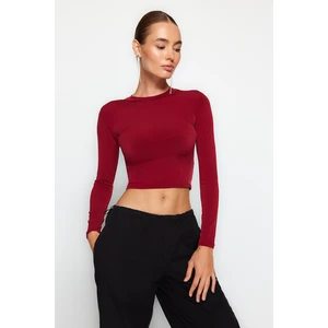 Trendyol Burgundy Stand-Up Collar Fitted/Sticky Knitted Blouse with Long Sleeves and Punches