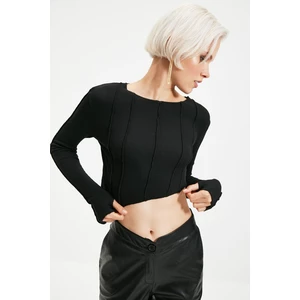 Trendyol Black Stitch Detail Ribbed Asymmetrical Knitted Blouse