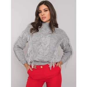 RUE PARIS Gray turtleneck with fringe