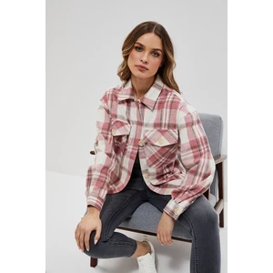 Růžovo krémová dámská kostkovaná košilová bunda Moodo - Dámské