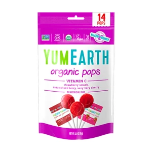 YumEarth Ovocné lízanky s vitamínom C s príchuťou jahody, čerešne a lesných plodov BIO 14 ks