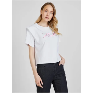 White Women's T-Shirt with Shoulder Pads KARL LAGERFELD - Women