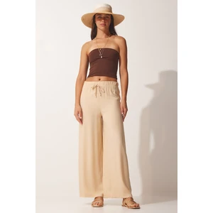 Happiness İstanbul Women's Latte Cotton Viscose Palazzo Pants