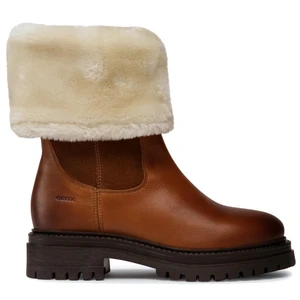 Women's Brown Leather Low Boots with Faux Fur Geox Iridea - Women