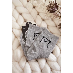 Women's cotton socks with teddy bear gray