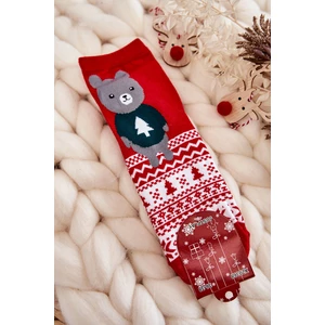 Women's socks Christmas patterns with a bear red