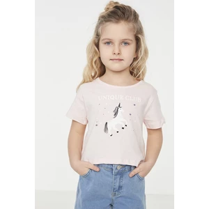 Trendyol Pink Printed Girls' Knitted T-Shirts