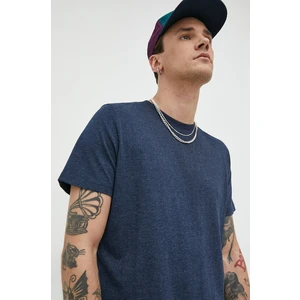 Tmavě modré pánské žíhané basic tričko Jack & Jones Organic - Pánské