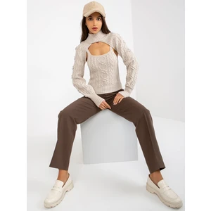 Light beige knitted set with short sweater and top