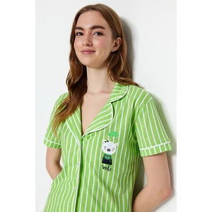 Trendyol Green Striped Animal Printed Shirt-Pants and Knitted Pajamas Set