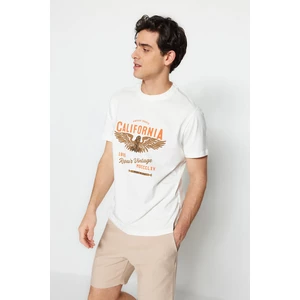 Trendyol Ecru Men's Regular/Regular Cut City Printed 100% Cotton T-Shirt