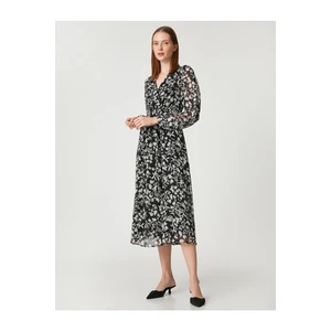 Koton Floral Chiffon Long Sleeve Midi Length Dress