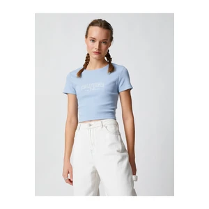 Koton Crop T-Shirt with Text Print Short Sleeve