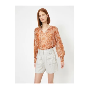 Koton Snakeskin Patterned Long Sleeve Blouse