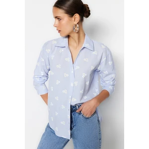 Trendyol Blue Floral Woven Cotton Shirt