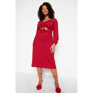 Trendyol Curve Claret Red with Window/Cut Out Detailed Pleated Knitted Dress