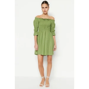 Trendyol Mint Open-Waist Mini Woven Gippe Dress