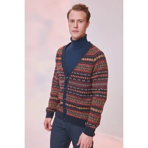 Trendyol Navy Blue Men's Slim Fit V-Neck Jacquard Knitwear Cardigan