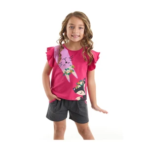 Denokids Cute Friends Girls' Pink T-shirt and Gray Shorts Set