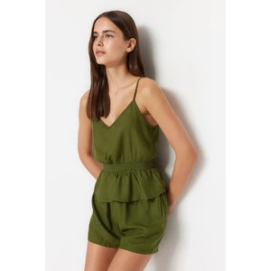 Trendyol Green Gipe Detailed Singlet-Shorts, Woven Pajamas Set