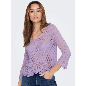 Purple Patterned Crop Top Sweater with 3/4 Sleeves JDY New - Women