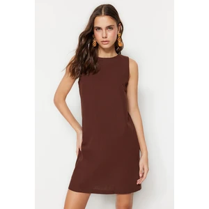 Trendyol Brown Straight Cut Mini Cotton Woven Dress with Back Detail