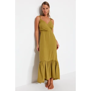 Trendyol Khaki Maxi Weave Cut Out/Window Beach Dress