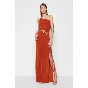 Trendyol Cinnamon Knitted Evening Dress With Window/Cut Out Detail