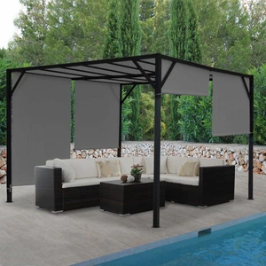 Pergola so sťahovacou strechou 3x3 m Dekorhome Sivá,Pergola so sťahovacou strechou 3x3 m Dekorhome Sivá