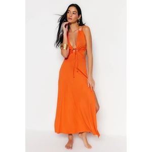 Trendyol Orange Maxi Knitted Backless Beach Dress