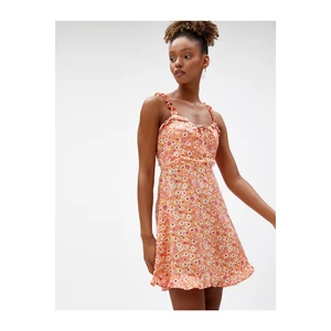 Koton Mini Floral Dress With Straps, Frilled Tie Detail Viscose.