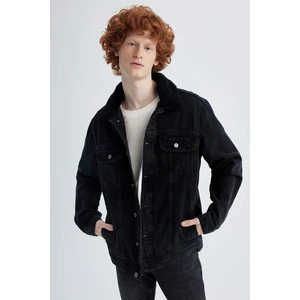 DEFACTO Slim Fit Faux Shearling Collar Jean Jacket