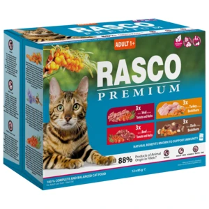 Rasco Kapsičky Premium Cat Pouch Adult - hovädzie, teľacie, morka, kačica 12 x 85 g