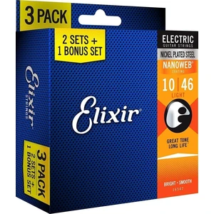 Elixir 16542 Nanoweb Electric Guitar Light 3 Pack (10-46)