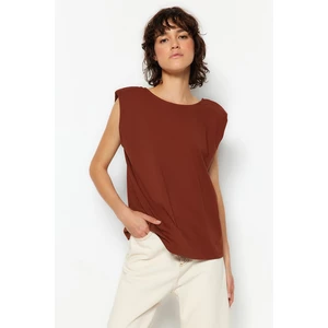 Trendyol Brown More Sustainable 100% Organic Cotton Cotton Decollete Basic Knitted T-Shirt