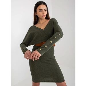 Khaki wrap dress OCH BELLA made of ribbed knitted fabric