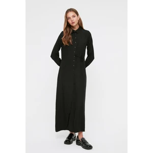 Trendyol Black Side Tie Woven Shirt Linen Look Dress