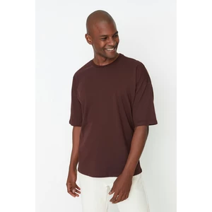 Trendyol Brown Men's Basic 100% Cotton Crew Neck Oversized Short Sleeved T-Shirt