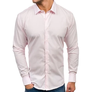 Ružová pánska elegantá košeľa s dlhými rukávmi BOLF TS100